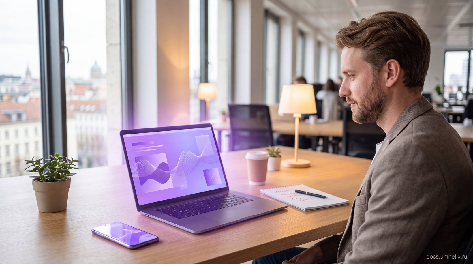 Рабочее место менеджера по продажам с CRM на ноутбуке — автоматизация продаж с ИИ